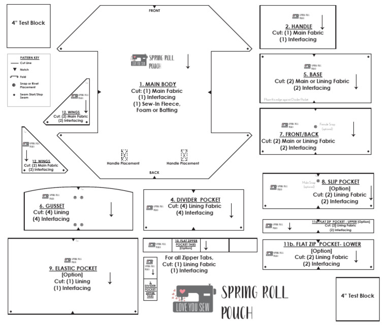 Spring Roll Pouch Sewing Pattern Guide | PDF | Seam (Sewing) | Sewing