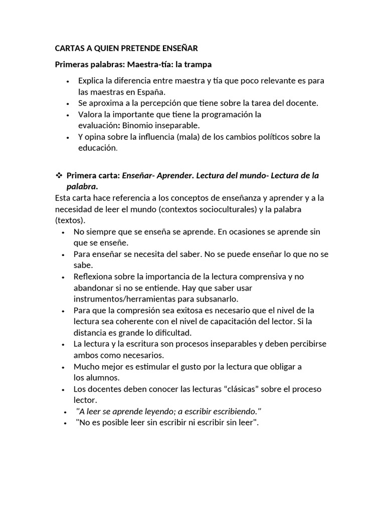 Cartas sobre la enseñanza y aprendizaje | PDF | Aprendizaje | Enseñando