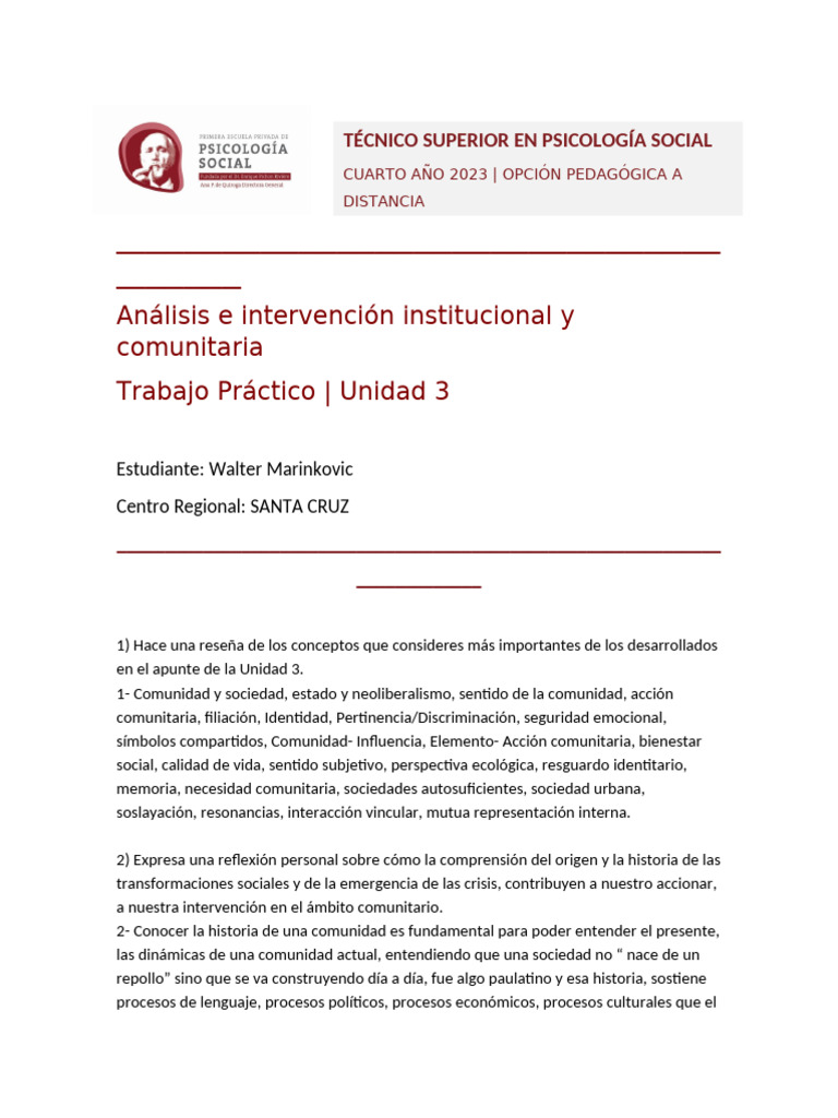 Análisis de Intervención Comunitaria | PDF | Comunidad | Psicología Social