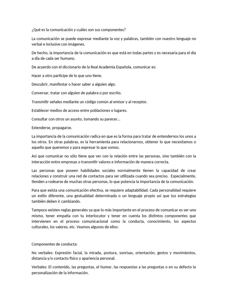 Qué es la comunicación y cuáles son sus componentes | PDF ...
