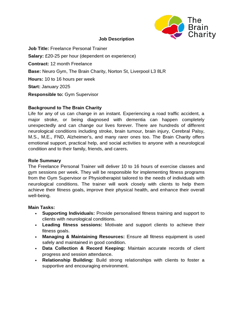 Freelance Personal Trainer JD Nov 2024 | PDF | Personal Trainer