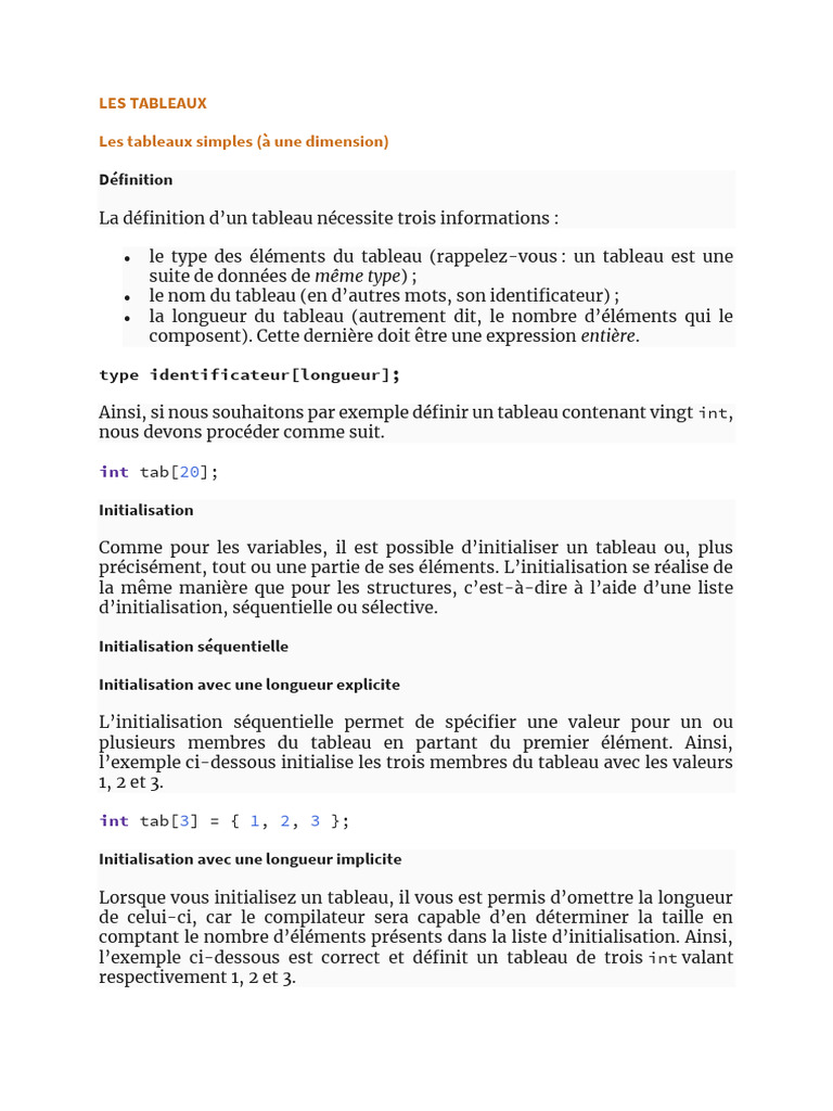 Initialisation et utilisation des tableaux C | PDF | Variable ...