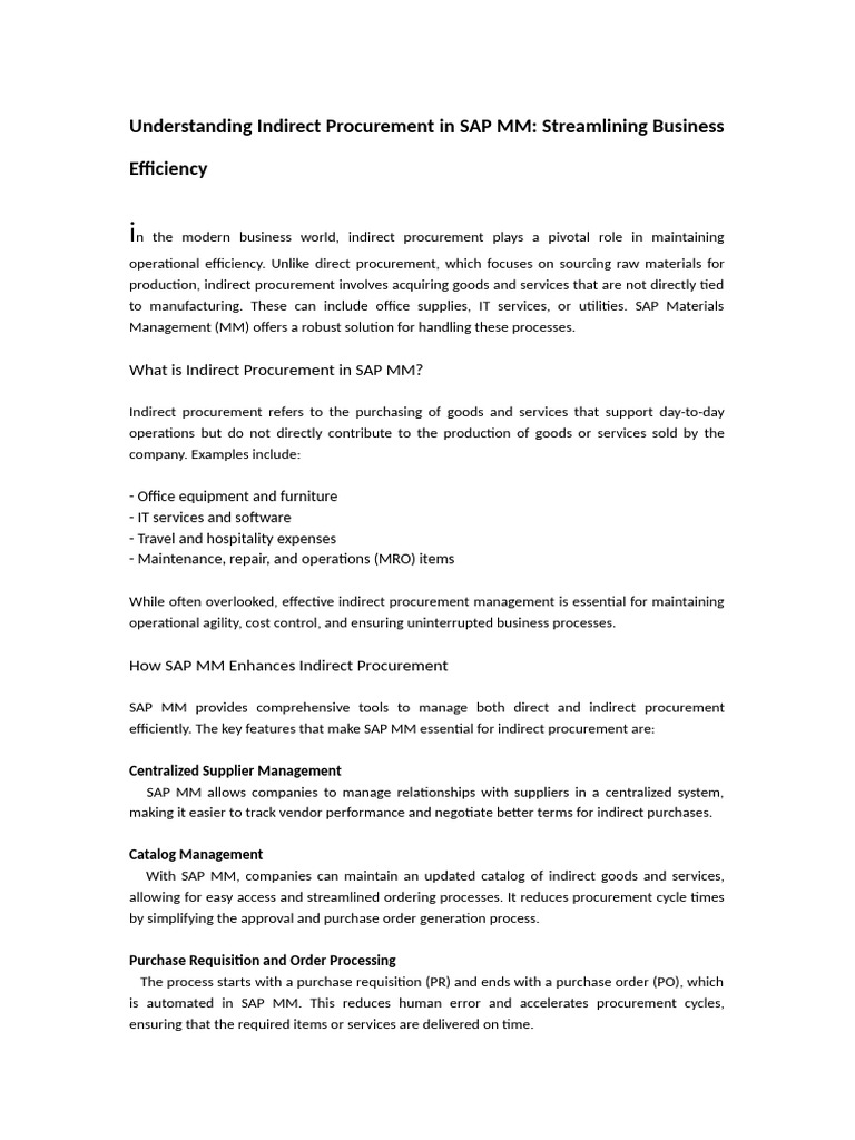 Indirect Procurement in SAP MM Explained | PDF | Procurement | Analytics