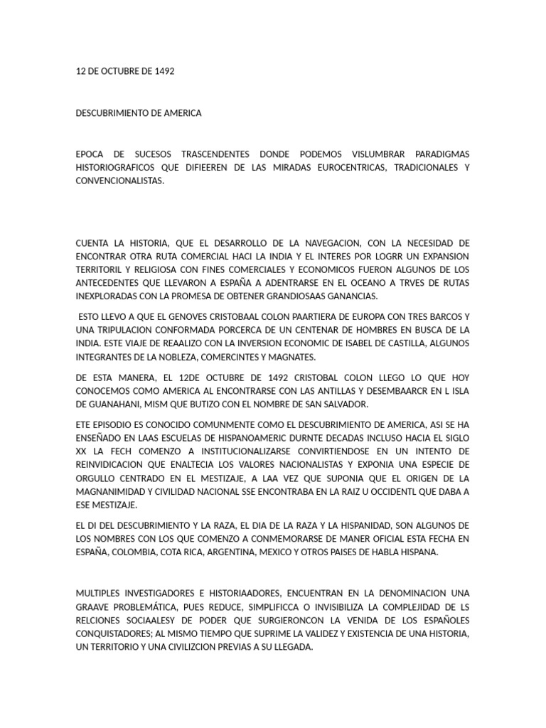 Descubrimiento de América: 12 de octubre | PDF | Cristobal colon | Américas