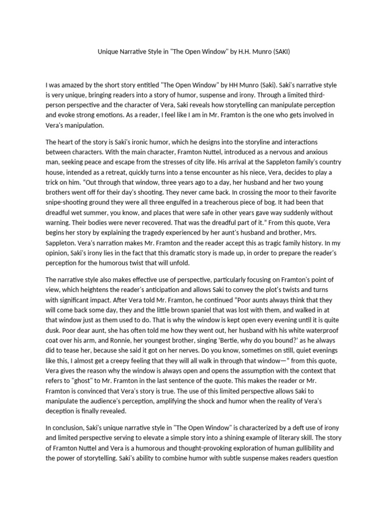 Saki's Unique Narrative in 