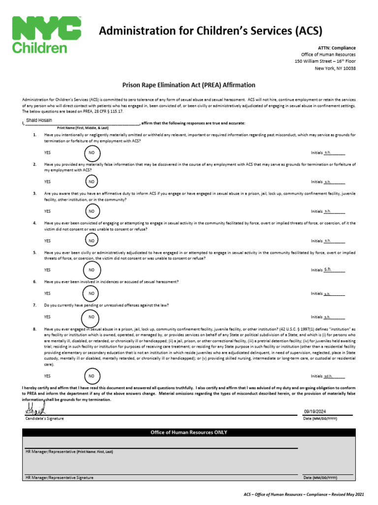 PREA Compliance Affirmation Form | PDF | Prison | Injustice