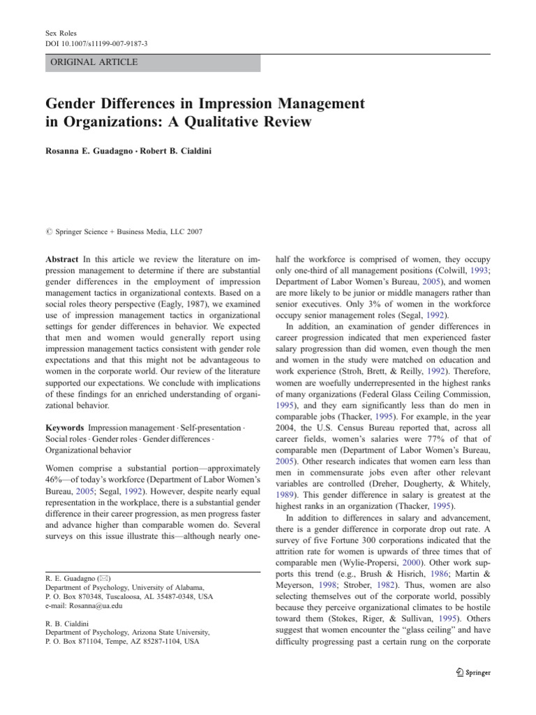 Gender Roles in Workplace Impression Management | PDF | Gender Role ...