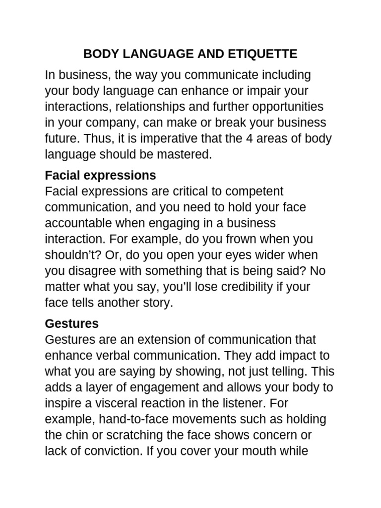 Mastering Body Language in Business | PDF | Body Language | Nonverbal ...