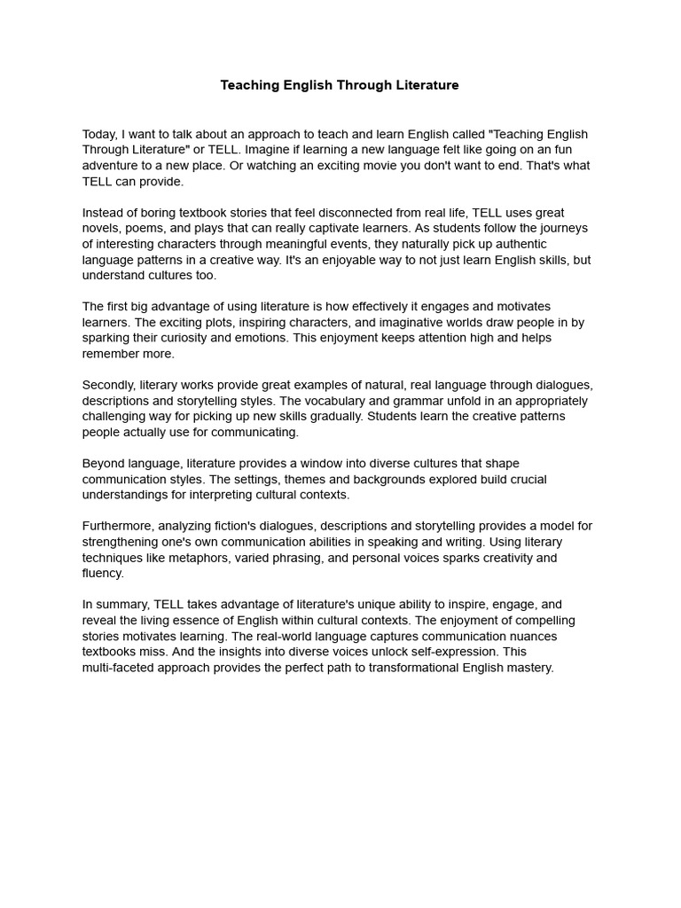Enhancing English Through Literature | PDF