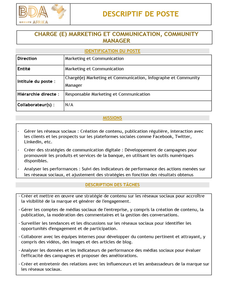 Chargé(e) Marketing et Communication | PDF | Réseautage social ...