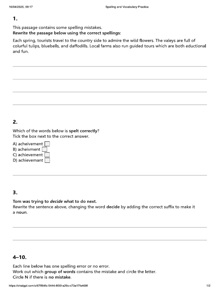 Spelling Exercise 2 Pdf