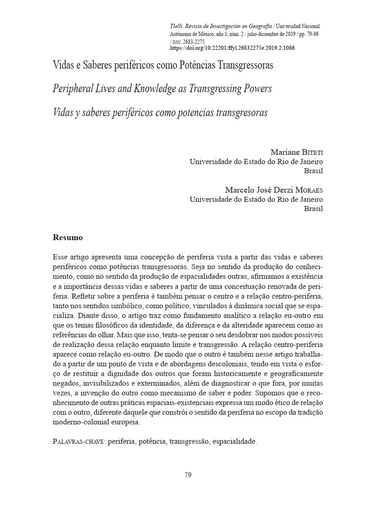 Vidas e Saberes Periféricos Transgressores | PDF | Pensamento | Metafísica