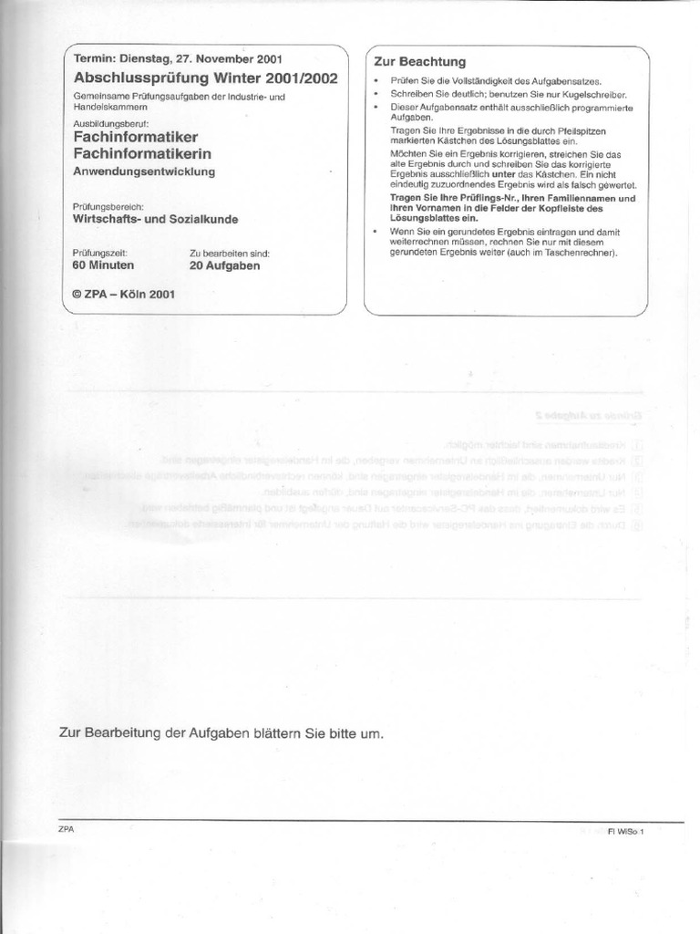 IT-Berufe Abschlusspruefung WISO Winter2001 | PDF