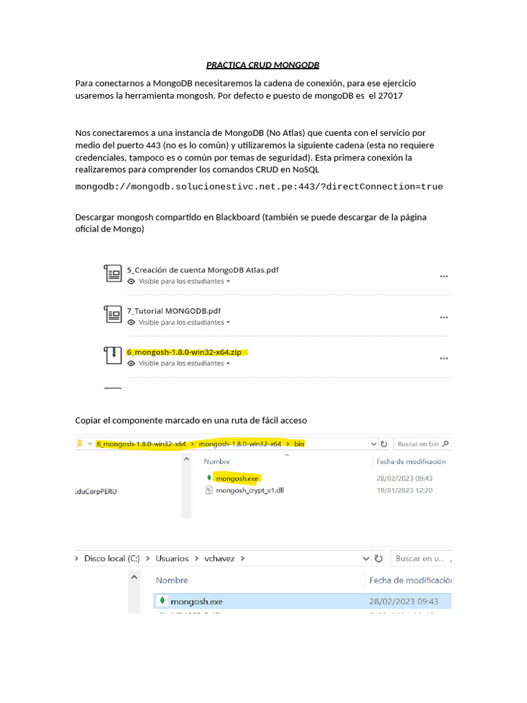 Comandos CRUD en MongoDB con mongosh | PDF | Mongo Db