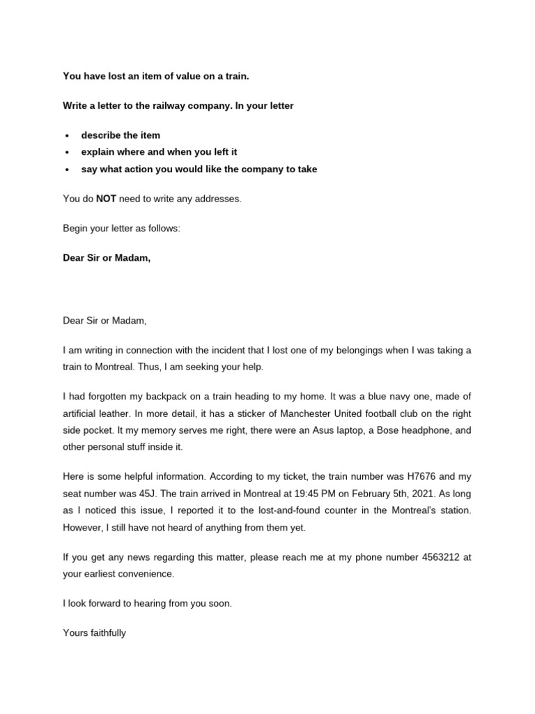 Lost Item Report for Train H7676 | PDF