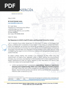 Response to LUMA’s April 21 Letter and Required Corrective Action