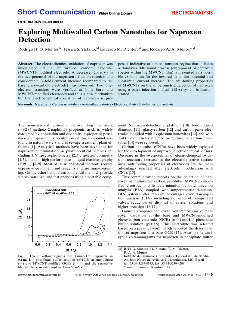 Exploring Multiwalled Carbon Nanotubes For Naproxen | PDF | Carbon ...