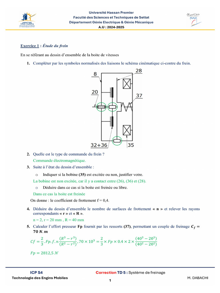 TD 5 Freins Correction | PDF