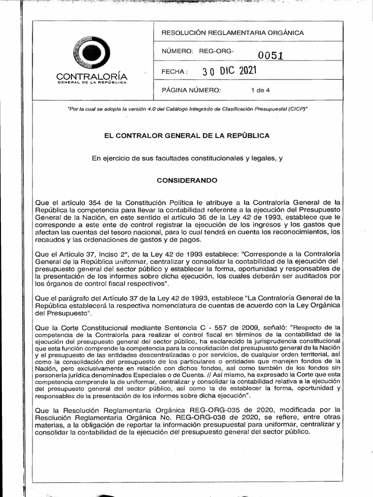Reg Org 0051 2021 | PDF | Presupuesto | Contabilidad