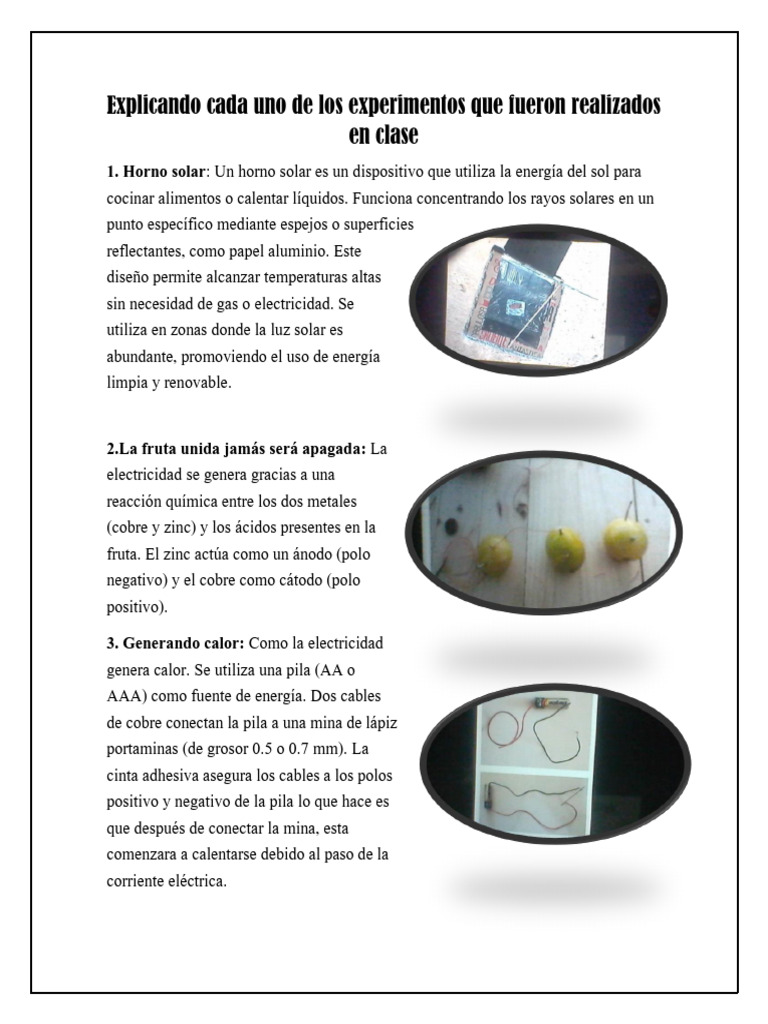 Explicando cada uno de los experimentos que fueron realizados en clase ...