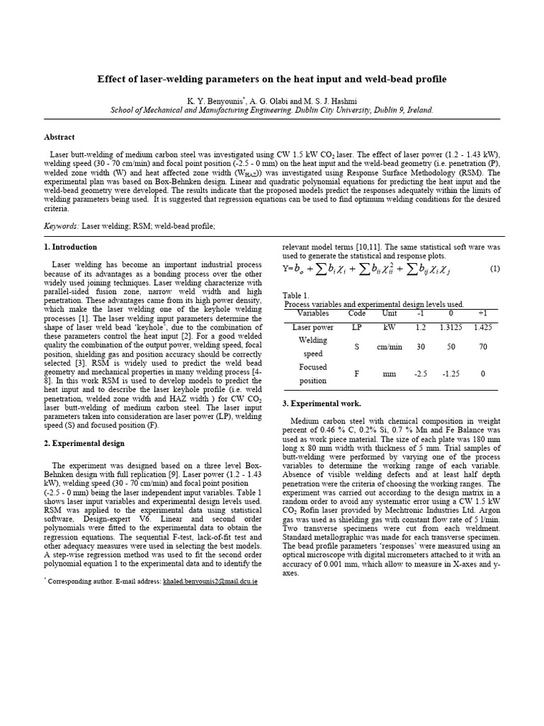 Effect of laser-welding parameters on the heat input and weld-bead ...