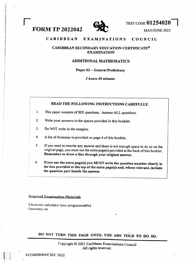 CSEC Add Maths 2022 P2 | PDF