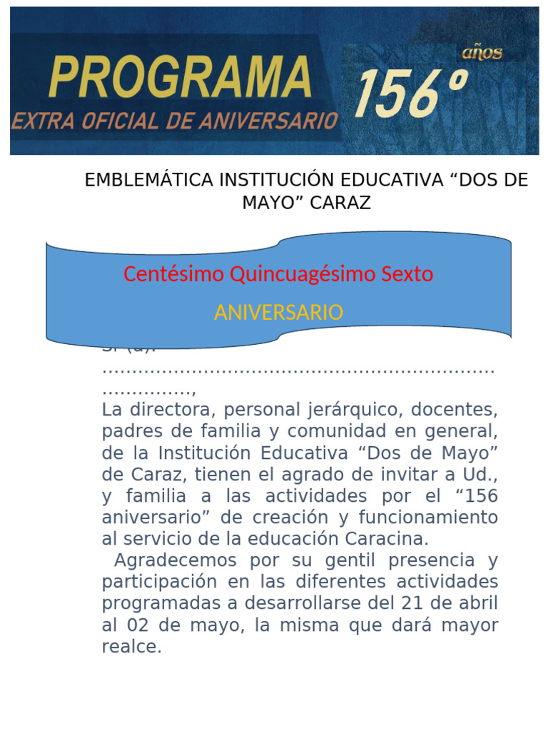 Programa de Aniversario Dos de Mayo 2025 Abril 14 | PDF