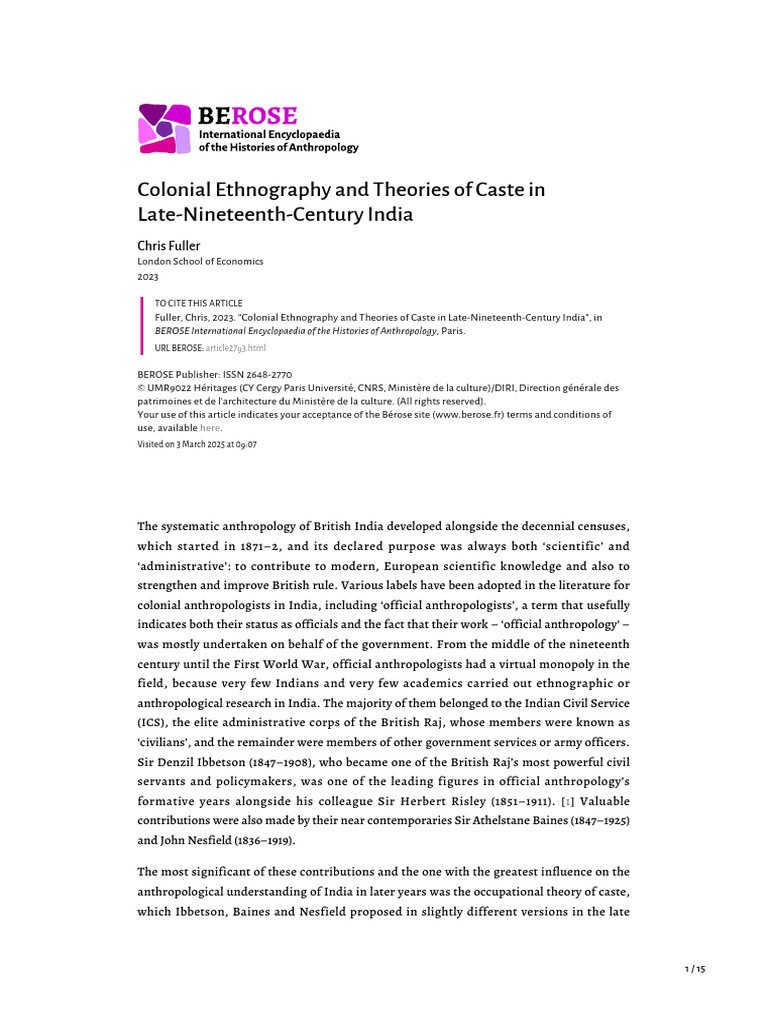 Colonial Caste Theories in India | PDF | Caste | Anthropology