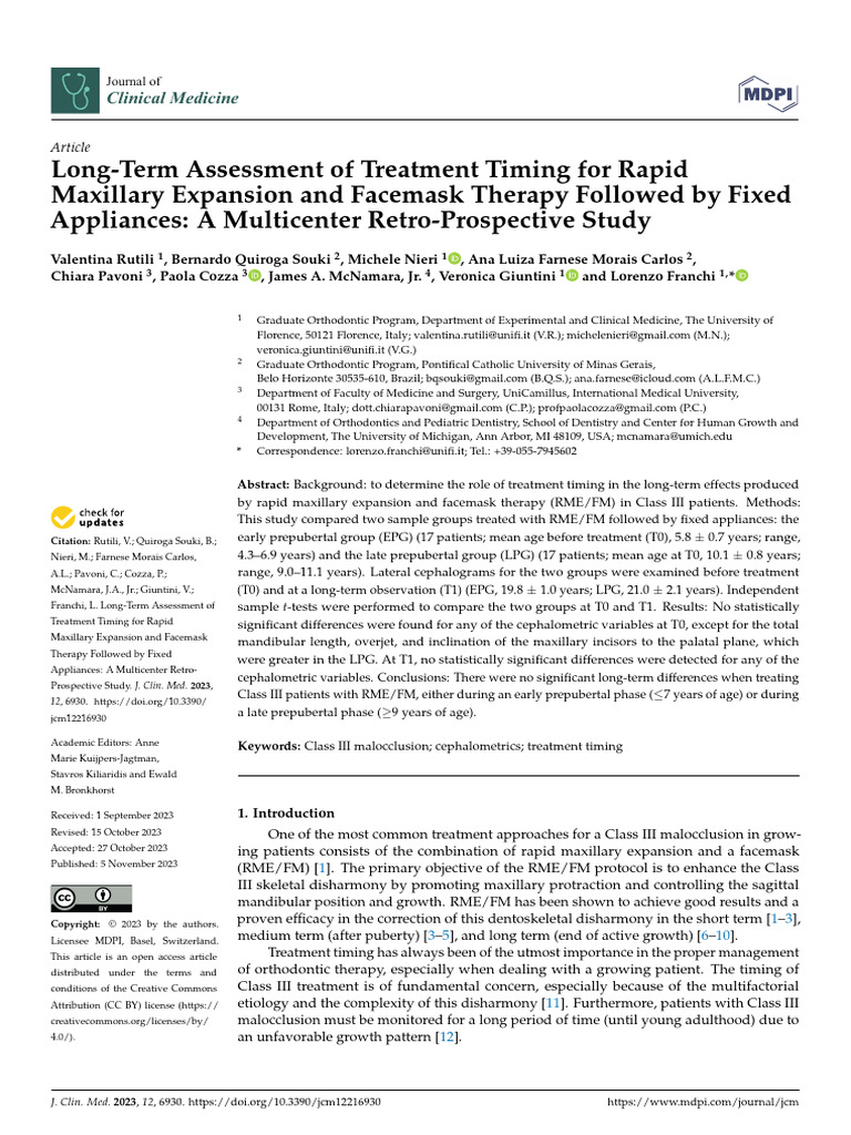Long-Term Assessment of Treatment Timing For Rapid | PDF | Dentistry ...