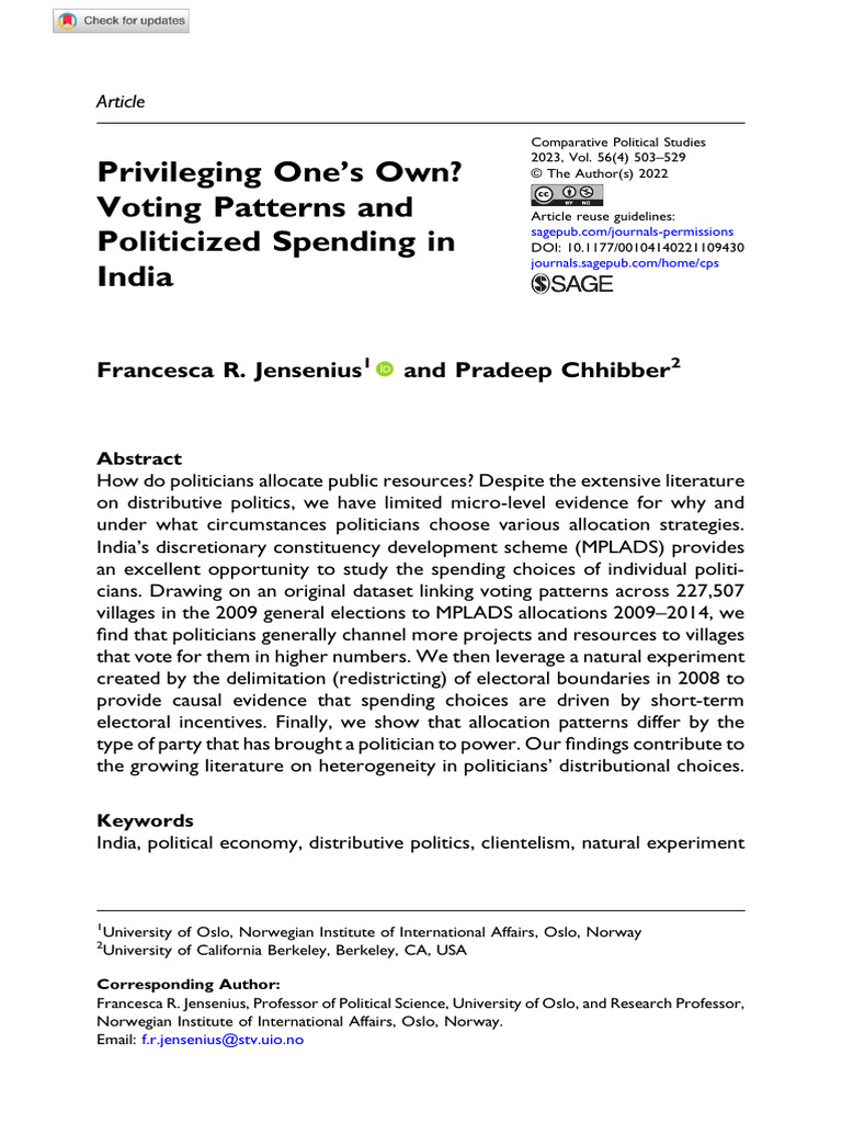 Voting Patterns and Politicized Spending in India | PDF | Government