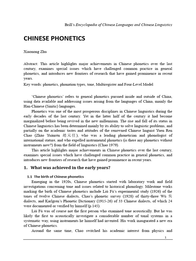 Chinese Phonetics: Key Developments | PDF | Syllable | Tone (Linguistics)