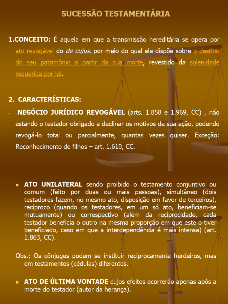 Conceito e Características da Sucessão Testamentária | PDF | Testamento ...
