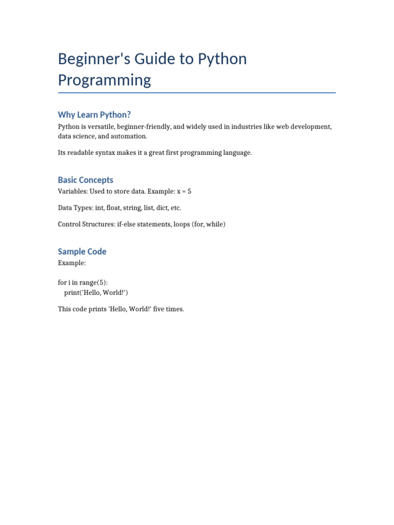 Beginners Guide to Python Programming | PDF