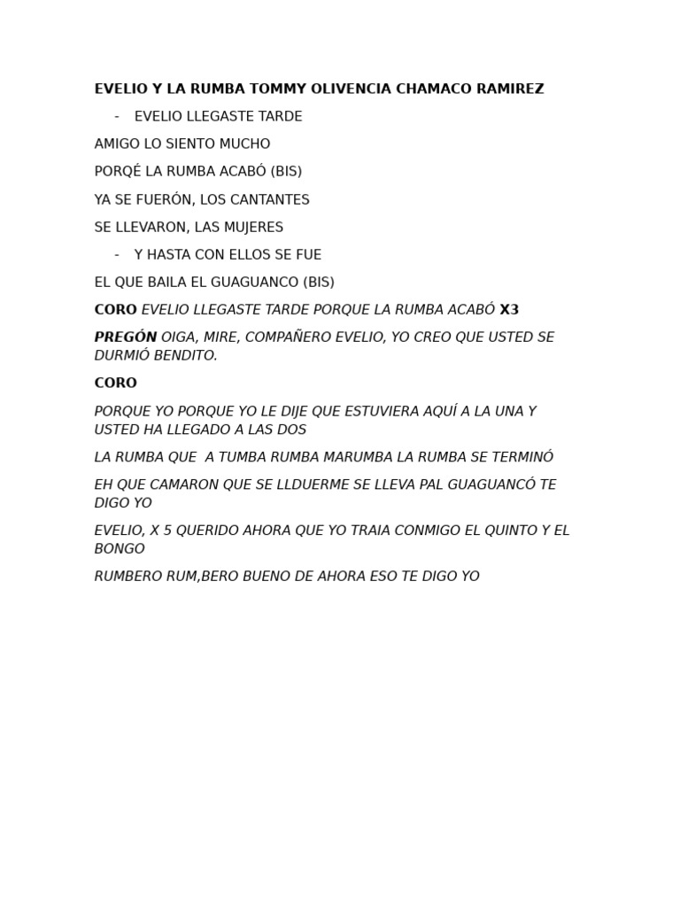 Evelio y la Rumba: Letras y Ritmos | PDF