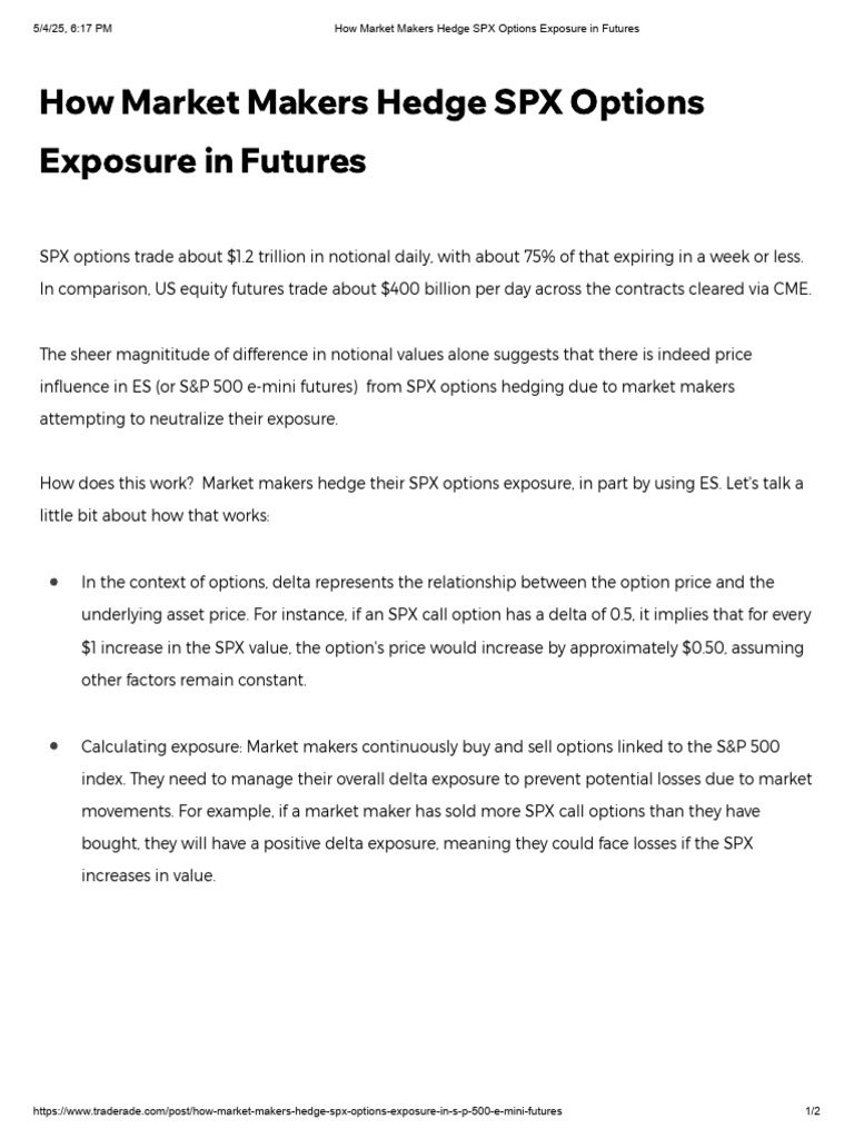 How Market Makers Hedge SPX Options Exposure in Futures | PDF | Option ...