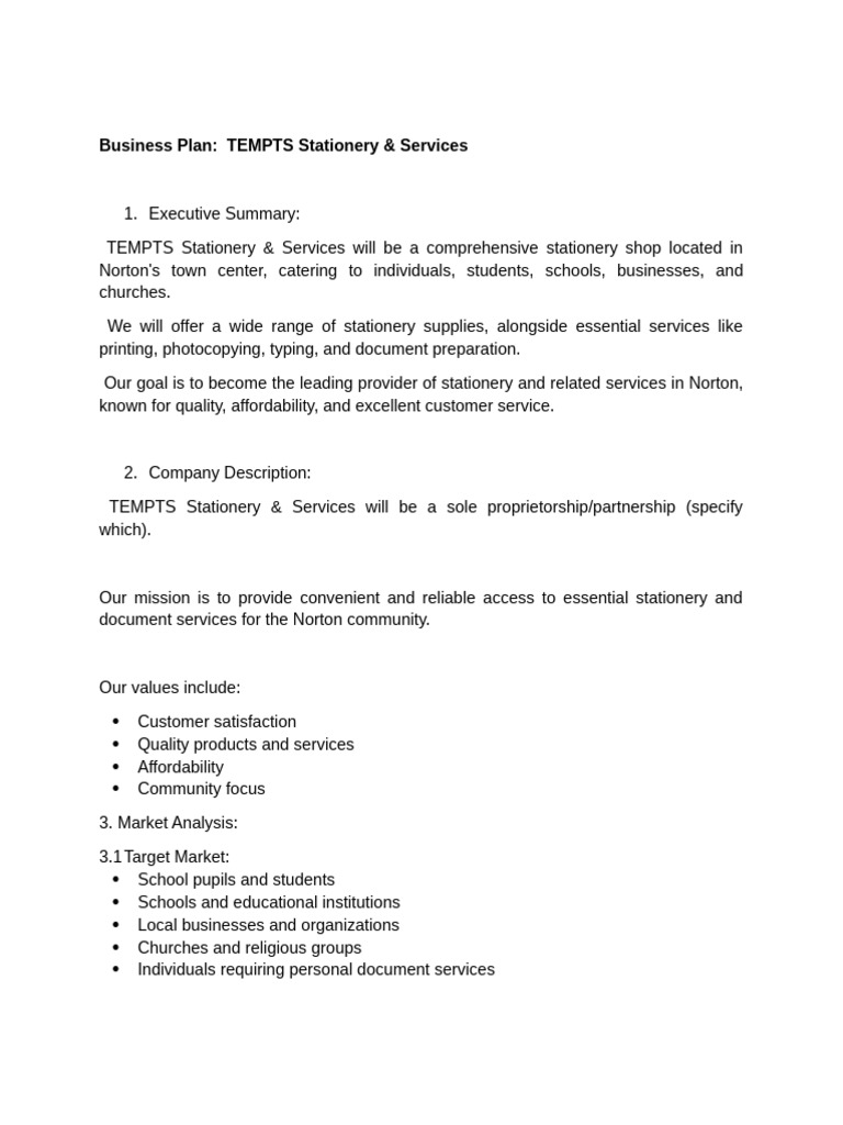 Business Plan for TEMPTS Stationery | PDF | Pricing | Inventory