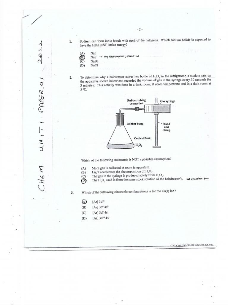 Chem+Unit+1+MCQ+Worksheet+16+2022 | PDF