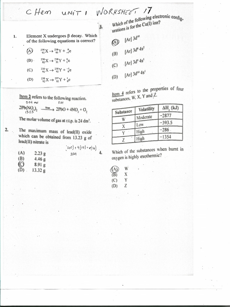 Chem+Unit+1+MCQ+Worksheet+17+,+2023 1 | PDF