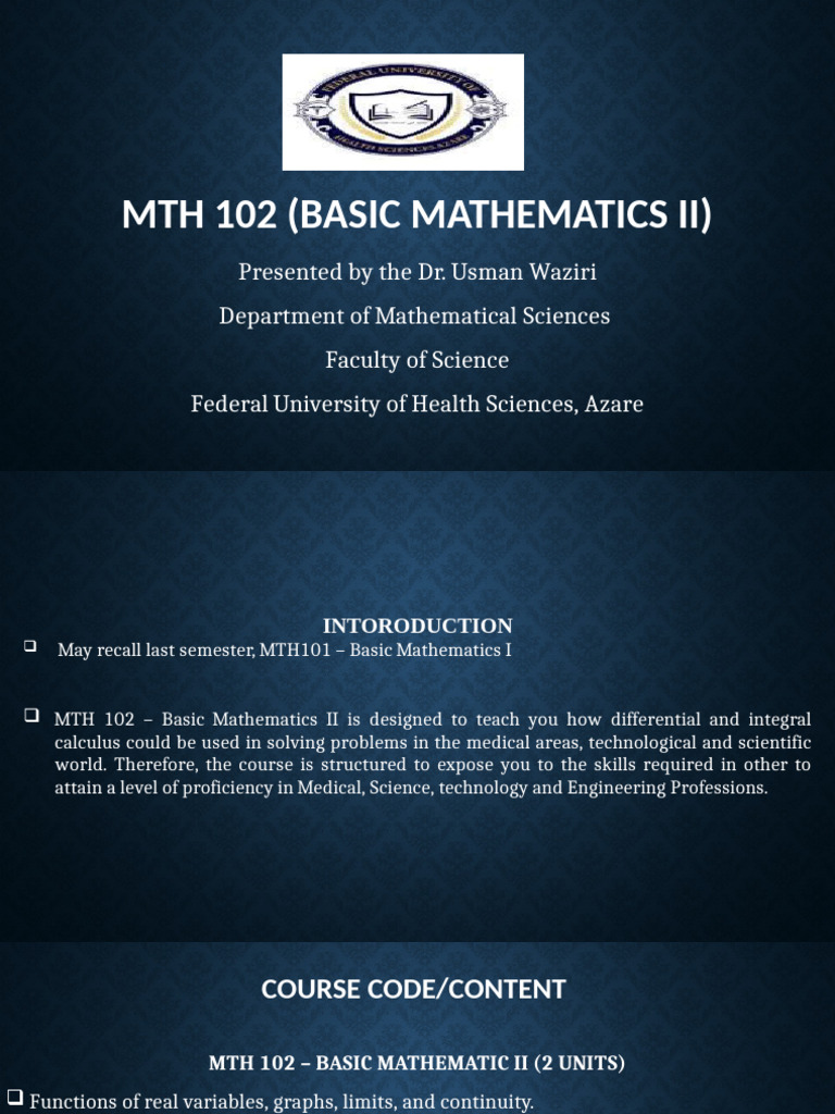 MTH 102: Differential & Integral Calculus | PDF | Function (Mathematics ...
