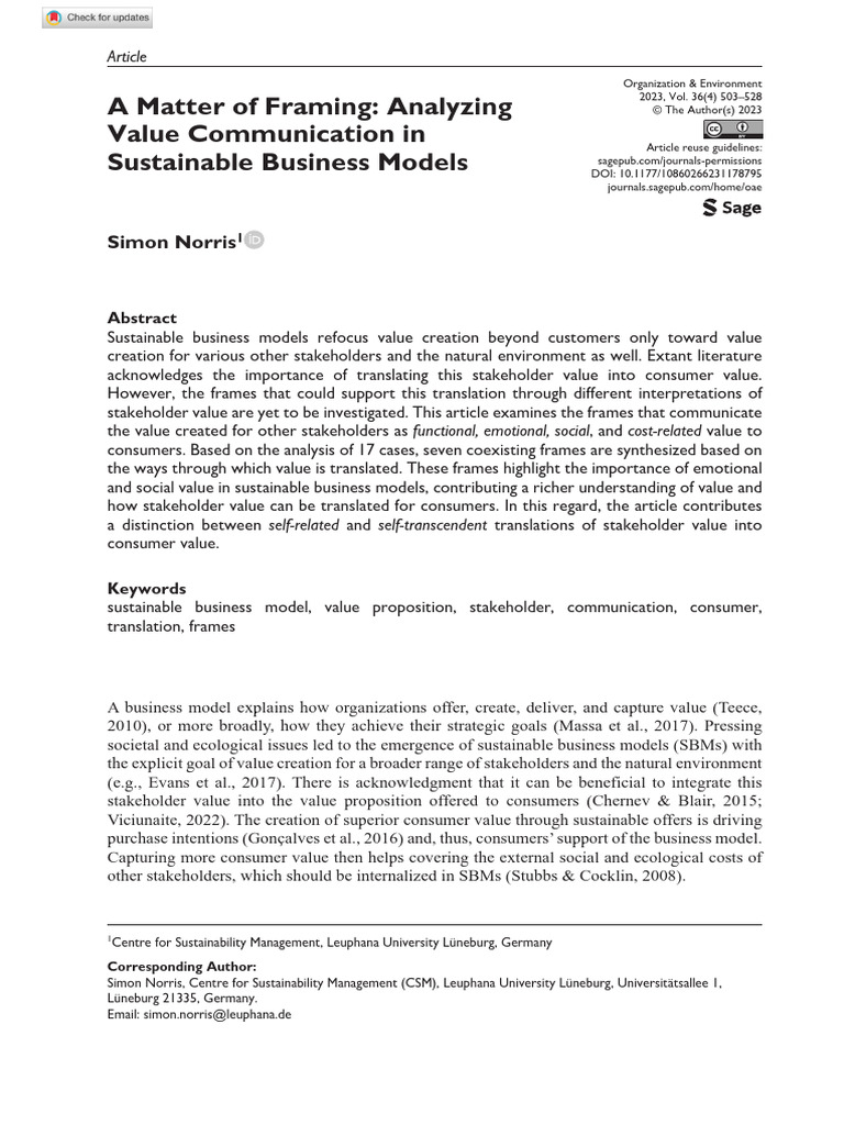 Framing Stakeholder Value in SBMs | PDF | Framing (Social Sciences ...