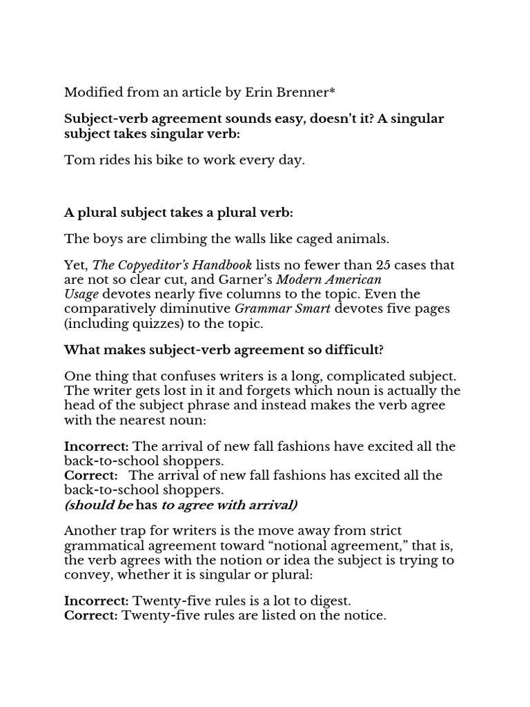 Suject Verb Agreement Rules | PDF | Grammatical Number | Plural