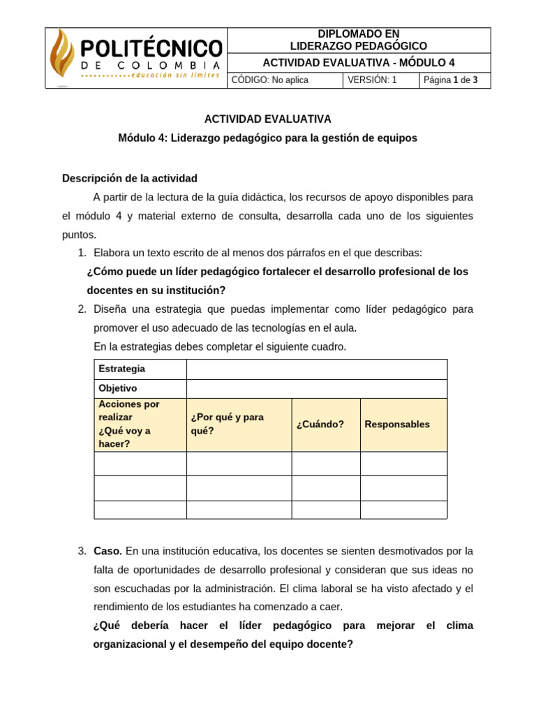 Actividad-Liderazgo Pedagógico | PDF | Pedagogía | Salón de clases