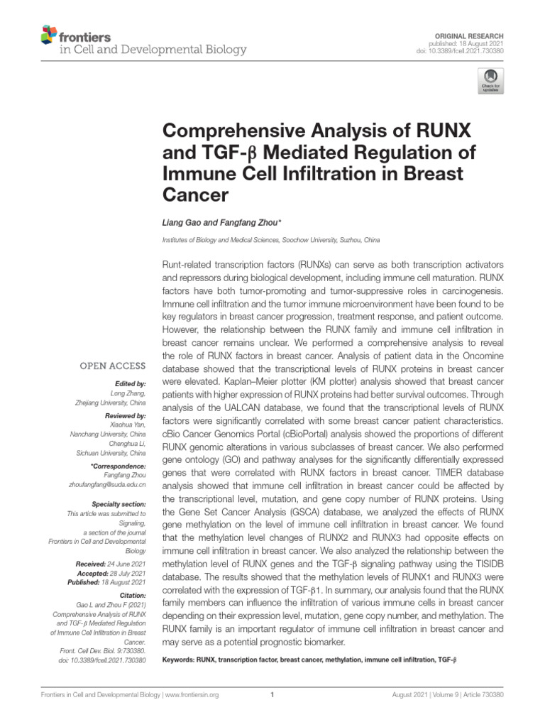 Comprehensive Analysis of RUNX and TGF-B Mediated | PDF | Cancer ...