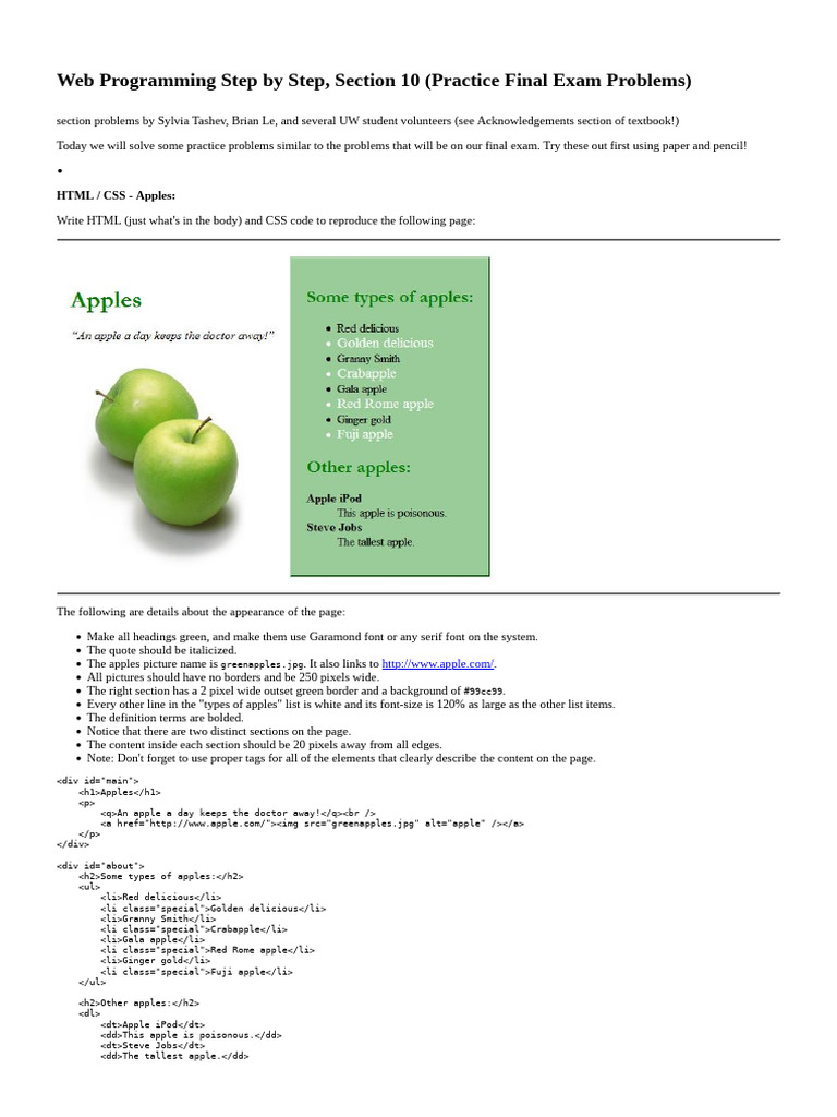 Web Programming Step by Step, Section 10 (Practice Final Exam Problems ...