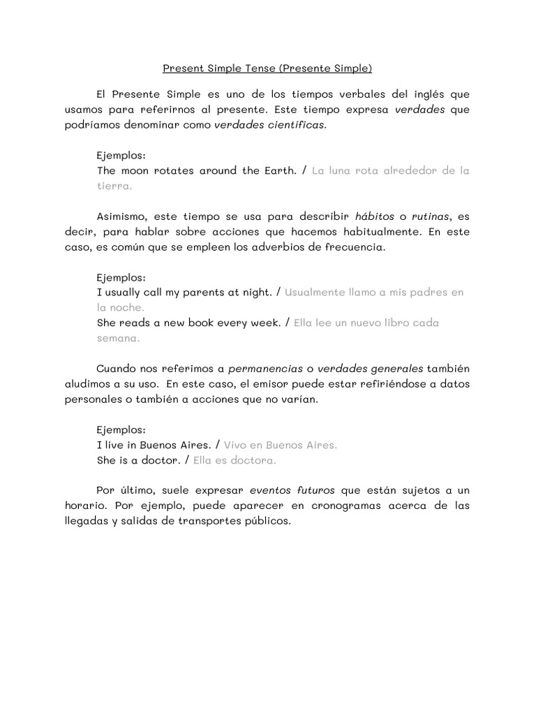 Uso y Estructura del Presente Simple | PDF | Lingüística | Sintaxis