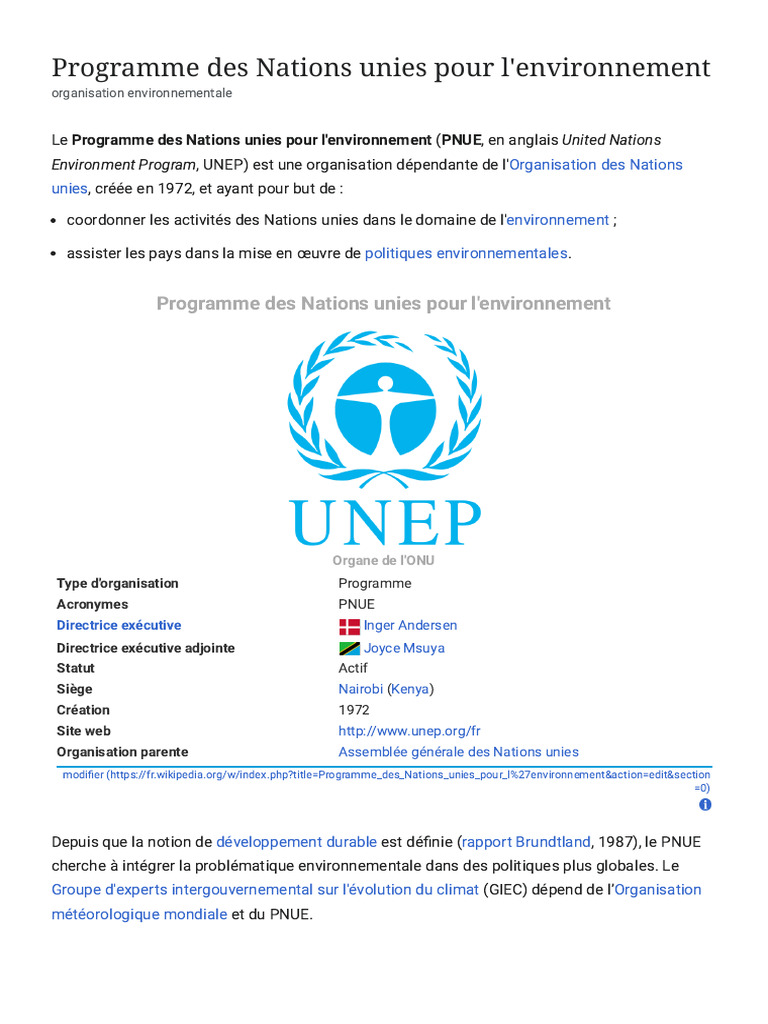 Création du PNUE en 1972 | PDF | Programme des Nations unies pour l ...