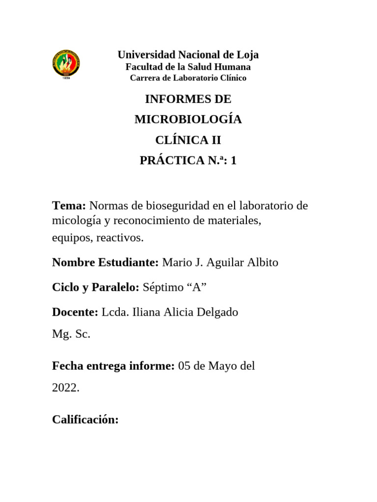 Normas de Bioseguridad en El Laboratorio de Micología y Reconocimiento ...