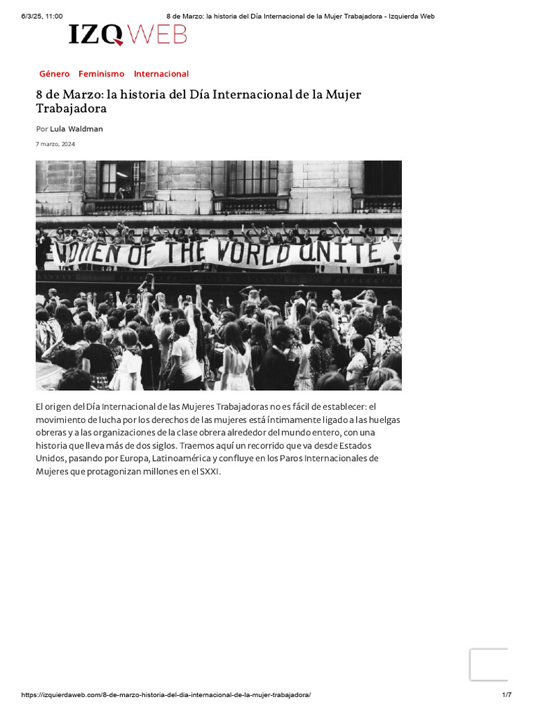 Historia del Día Internacional de la Mujer | PDF | Mujer
