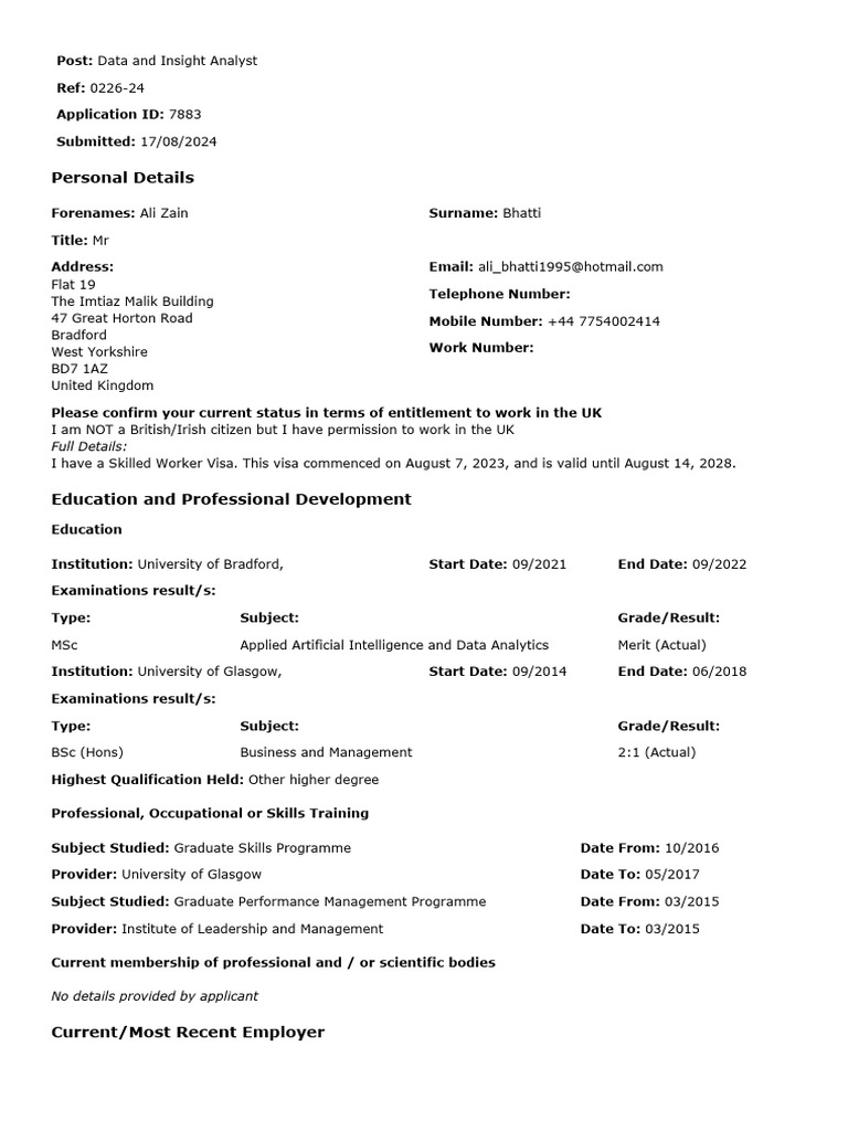 Application for Data and Insight Analyst | PDF | Analytics | Data Analysis