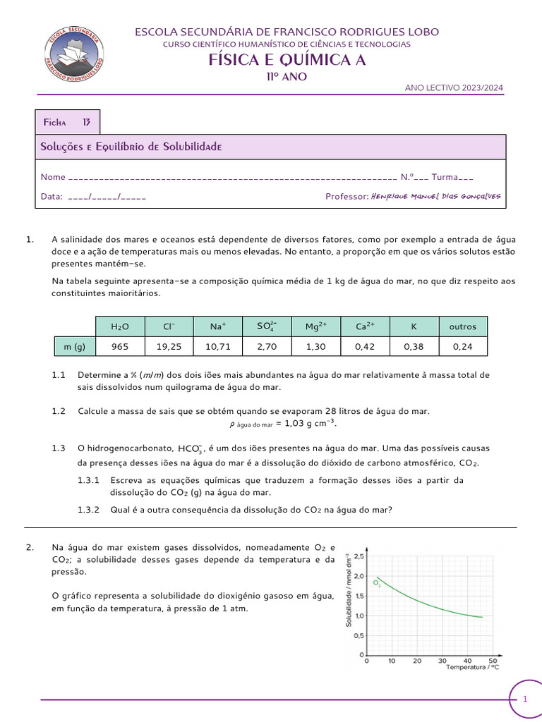 Exercícios sobre Curva de Solubilidade | PDF | Solubilidade | Sal (Química)